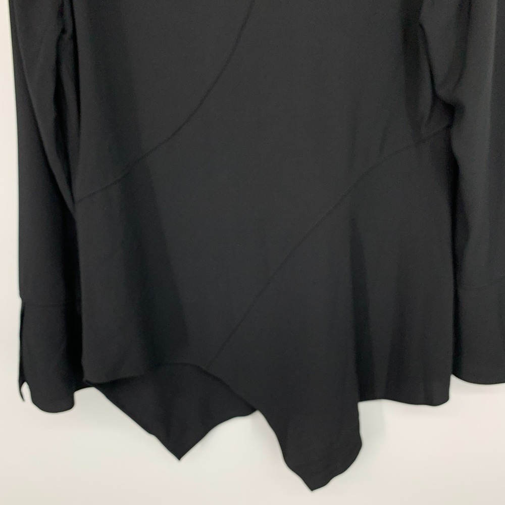Elie Tahari Top Black V Neck Asymmetrical Bell Long Sleeve Womens Size Medium - Picture 13 of 13